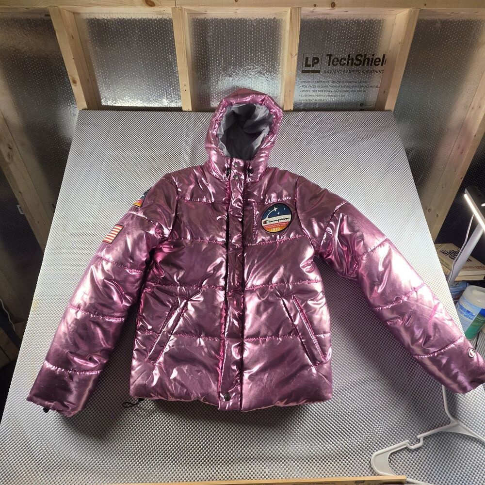 Rare Limited Edition Champion & NASA Collab Space Pink Metallic Puffer Jacket
